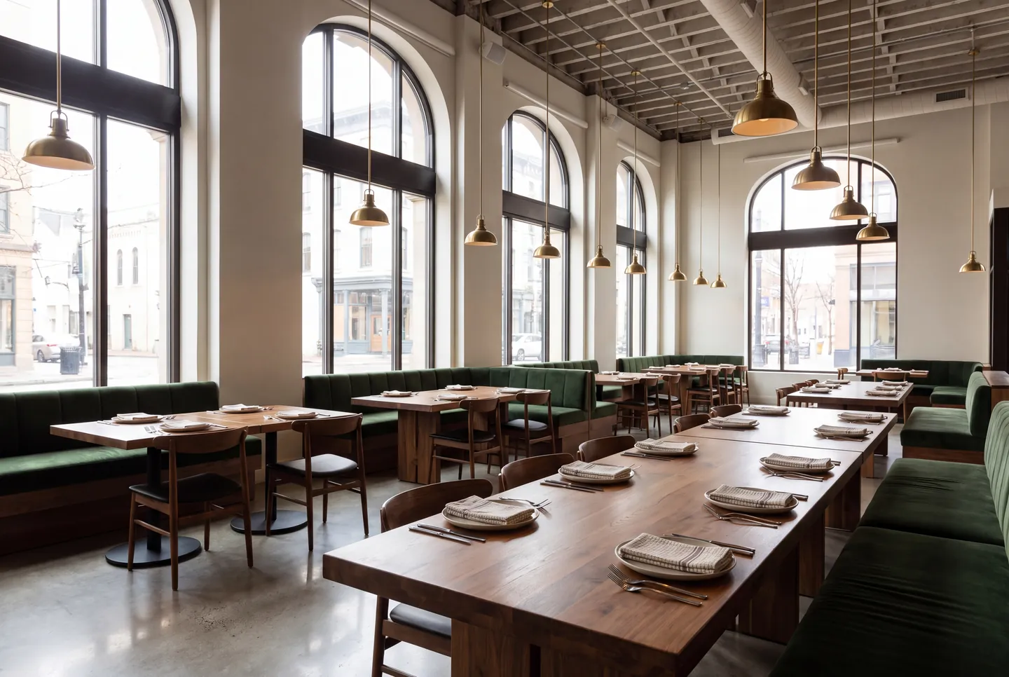 Leeres, lichtdurchflutetes Restaurant vor der Öffnung